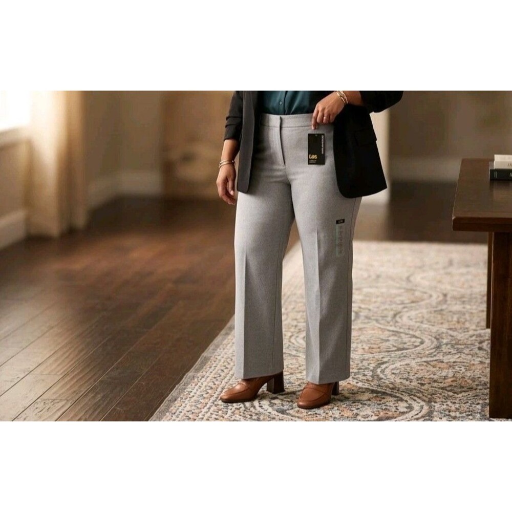 Lee Pants GrayWomen's Flex Motion Mid Rise Straight Leg Ash Heather Sz 14